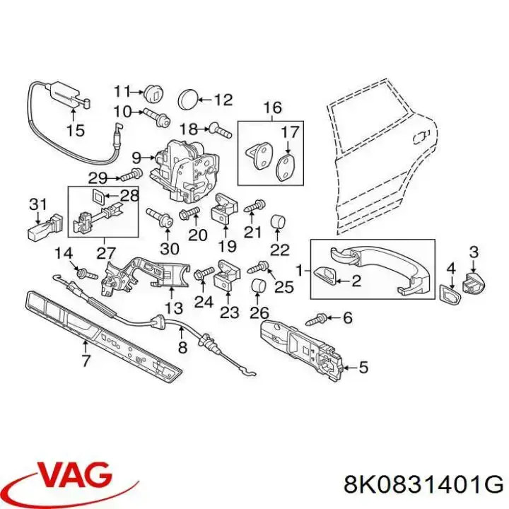 Bisagra de puerta trasera izquierda VAG 8K0831401G precio, desde 27,13 EUR