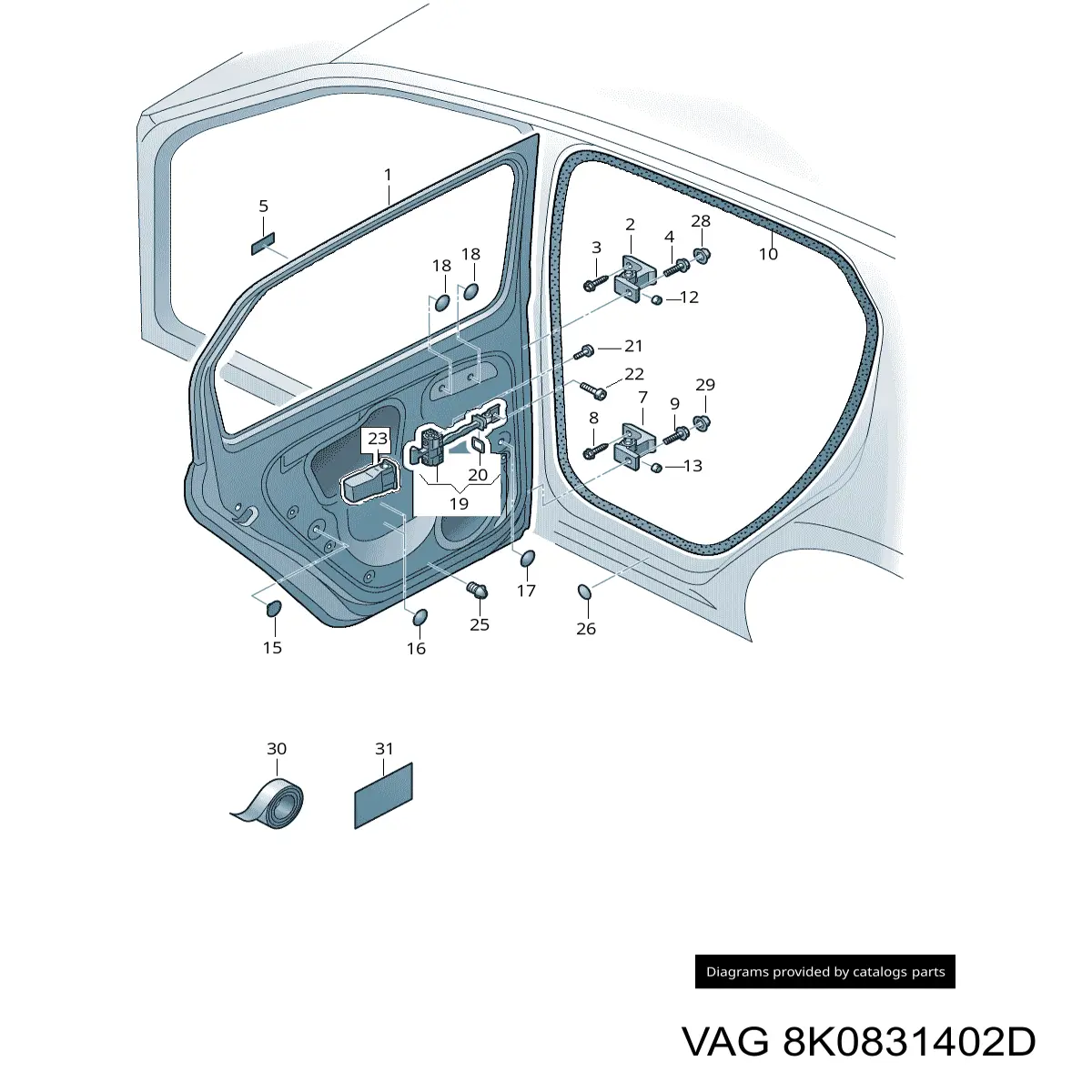 Bisagra de la puerta trasera derecha VAG 8K0831402D