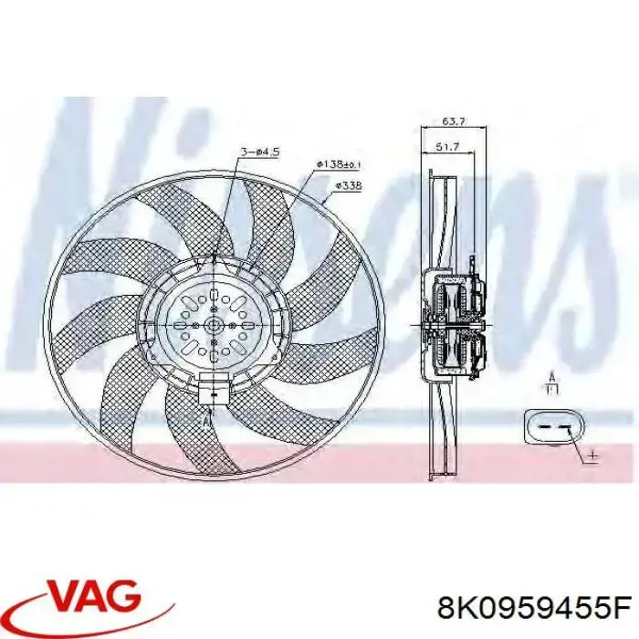8K0959455F VAG ventilador (rodete +motor refrigeración del motor con electromotor derecho)
