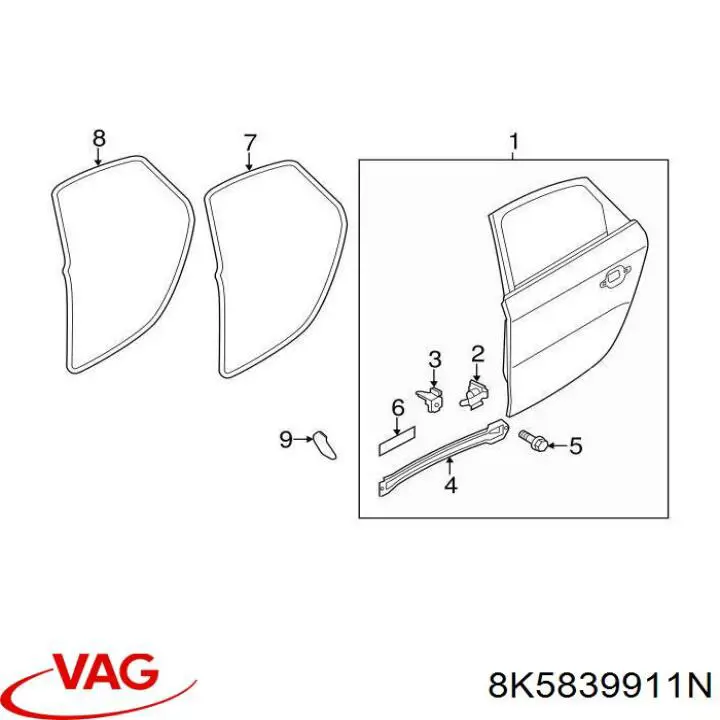 Sellado de puerta trasera izquierda (en puerta) VAG 8K5839911Q precio, desde 99,08 EUR