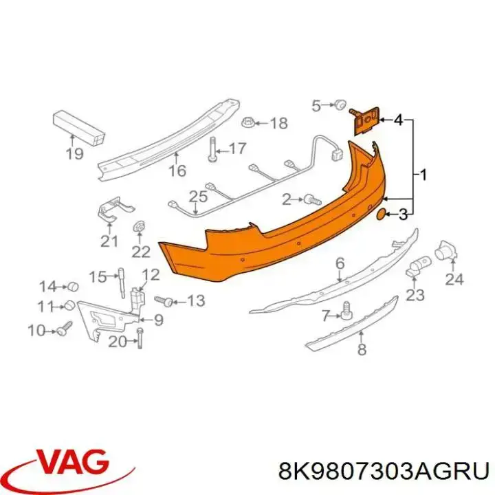 8K9807303AGRU VAG parachoques trasero