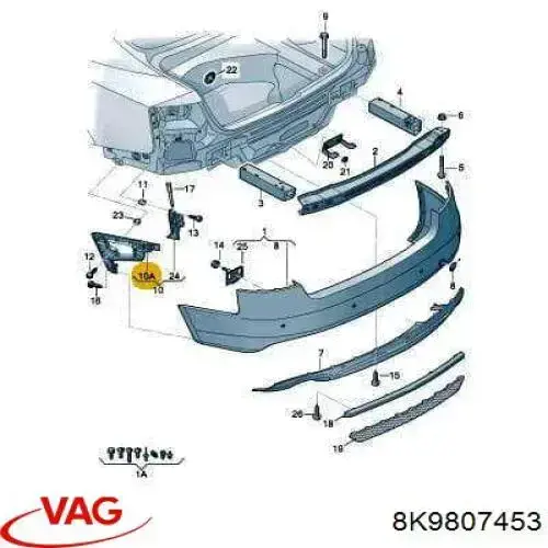Guía izquierda del parachoques trasero VAG 8K9807453 precio, desde 30,02 EUR