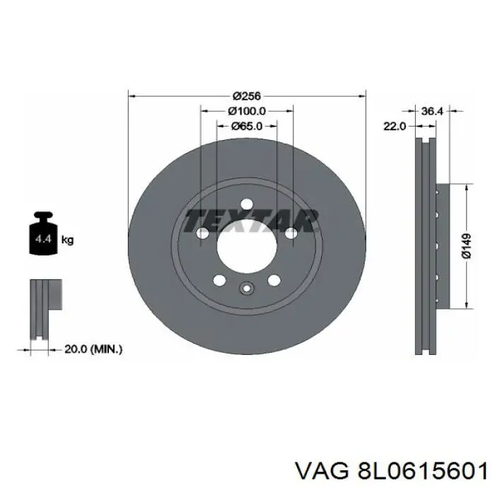 8L0615601 VAG disco de freno trasero