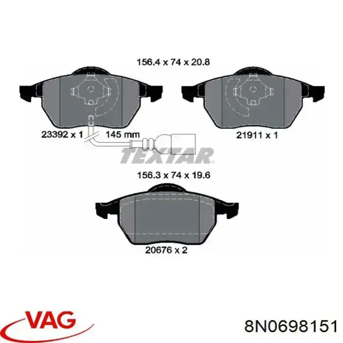 Pastillas freno delanteras VAG 8N0698151 precio, desde 33,28 EUR