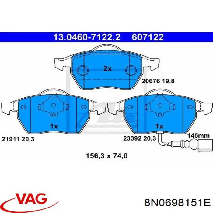 Pastillas freno delanteras VAG 8N0698151E precio, desde 29,23 EUR