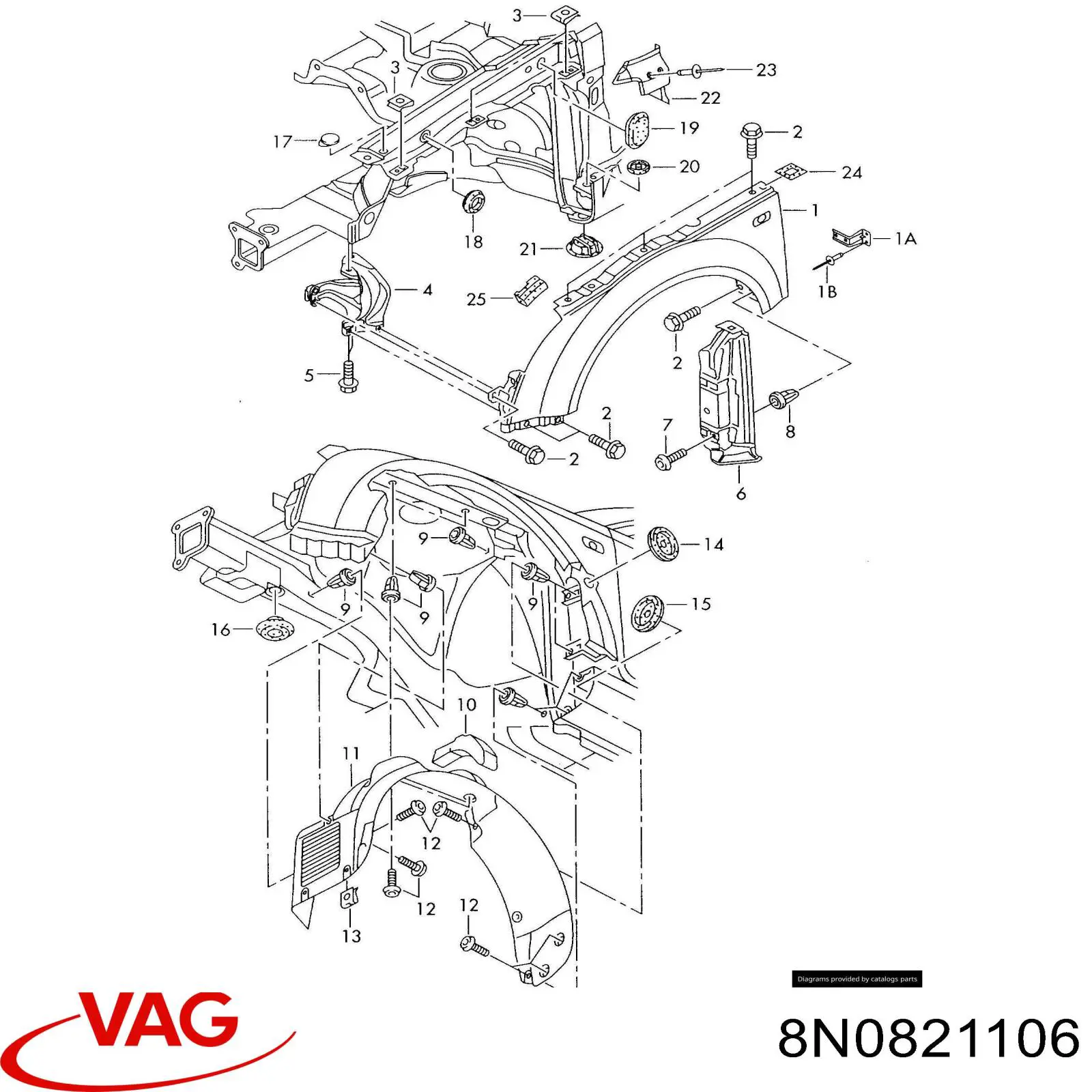 Guardabarros delanteros derecho VAG 8N0821106 precio, desde 414,18 EUR