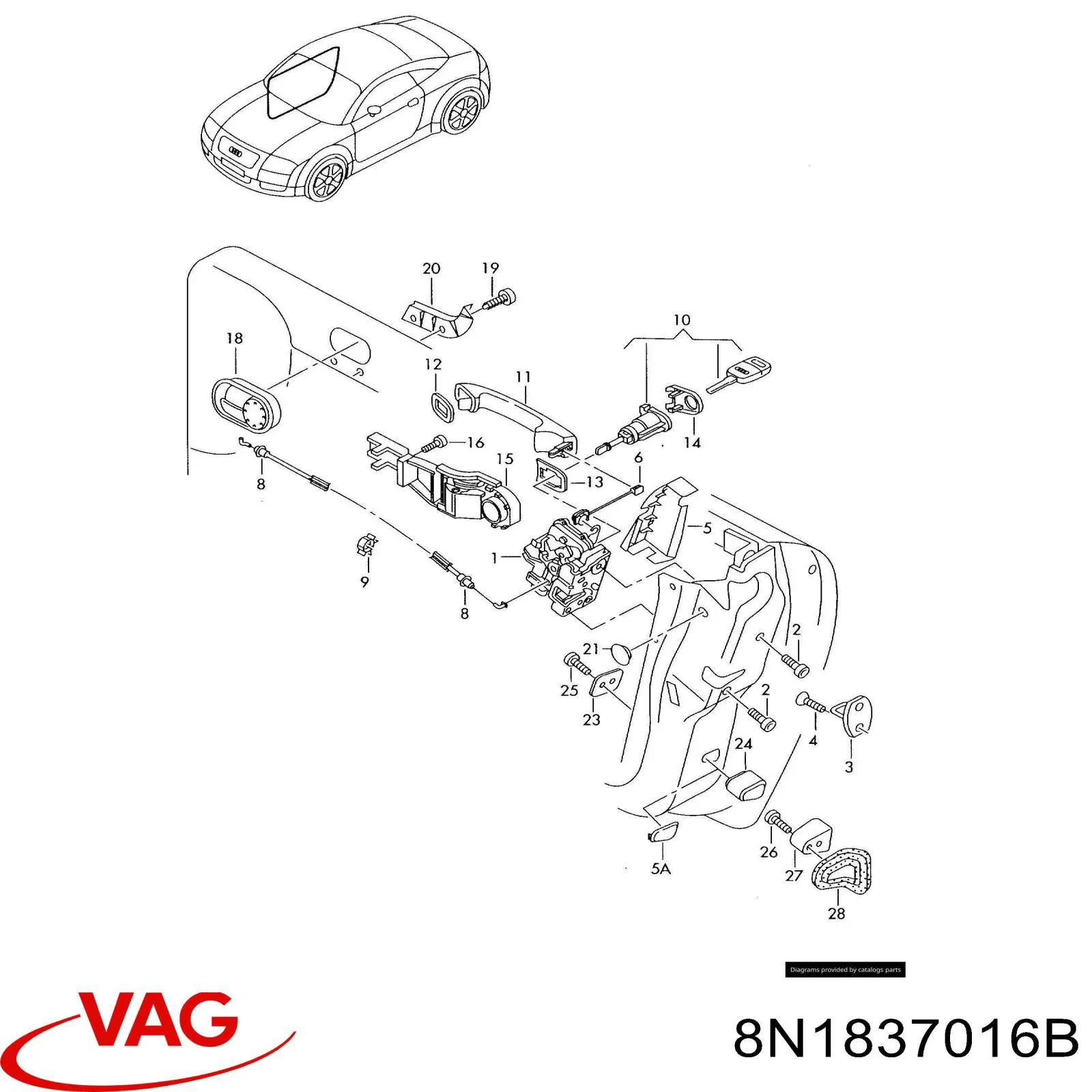 Comprar 8N1837016B VAG Cerradura de puerta delantera derecha