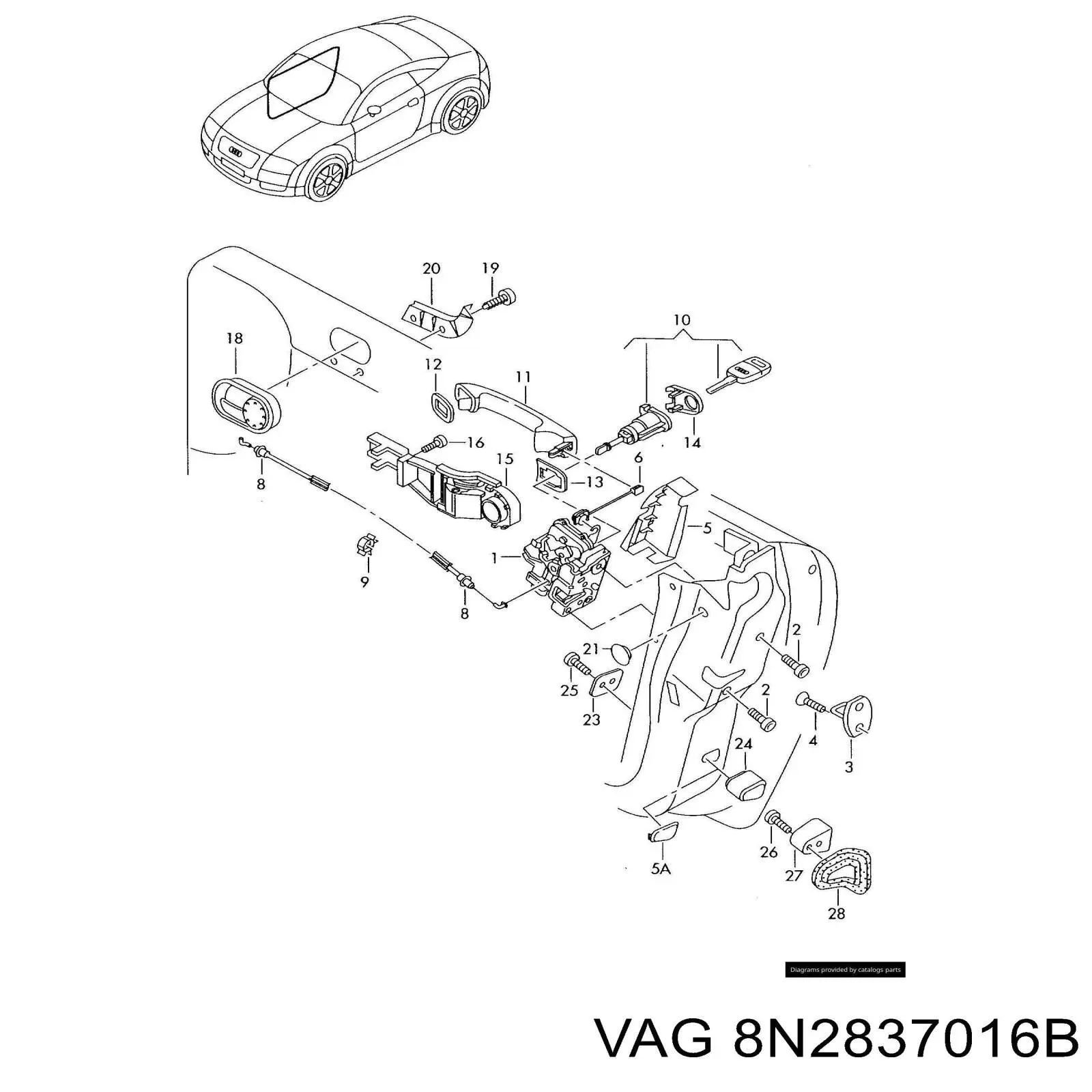 8N2837016B VAG Cerradura de puerta delantera derecha