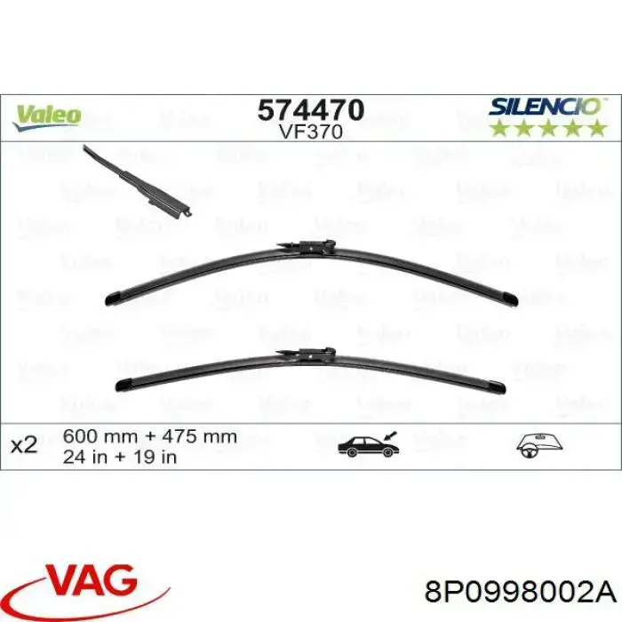 Comprar 8P0998002A VAG Juego de escobillas de luna delantera, 2 piezas