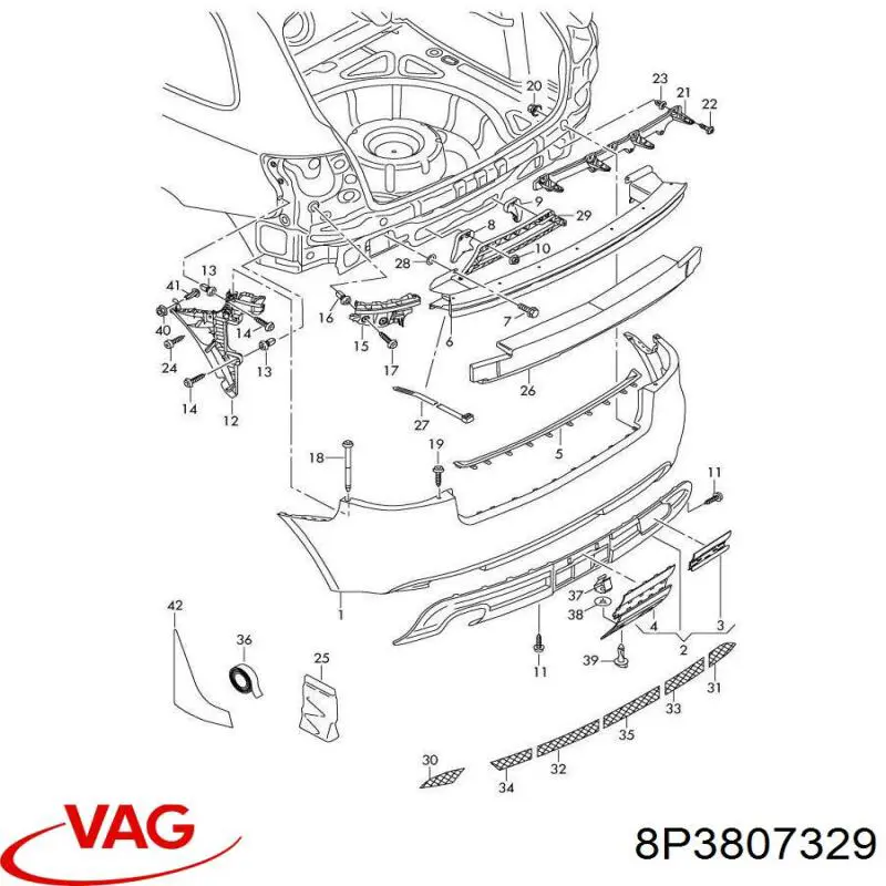 Soporte del refuerzo del parachoques trasero VAG 8P3807329 precio, desde 9,29 EUR