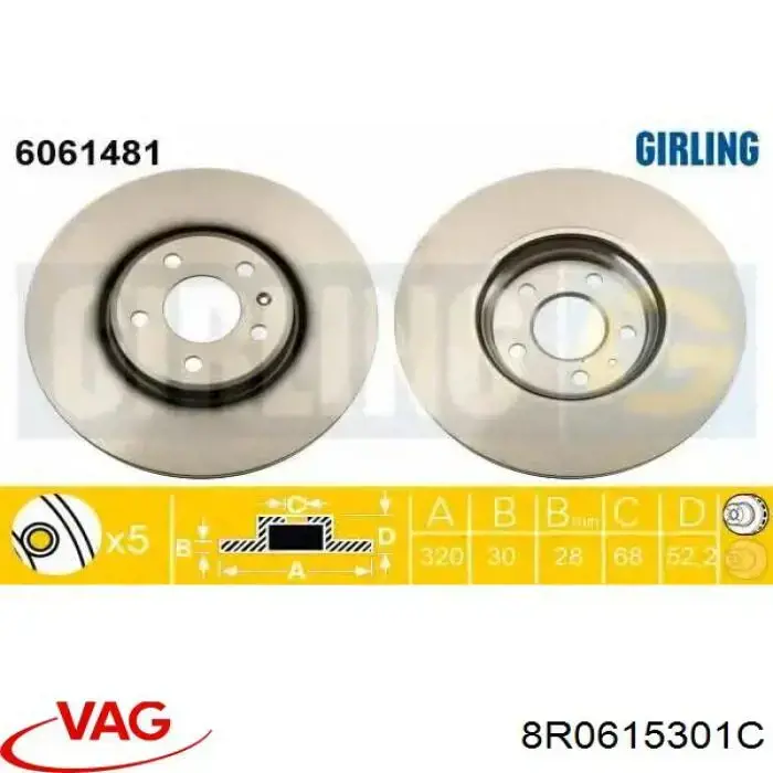 Frenos delanteros VAG 8R0615301C precio, desde 52,53 EUR
