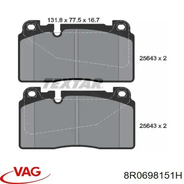 8R0698151H VAG Pastillas delanteras