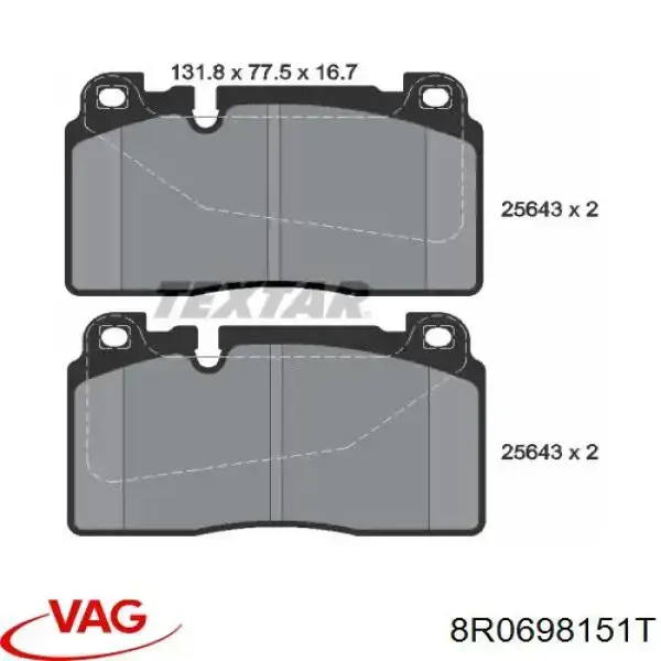 Pastillas de freno 8R0698151T VAG
