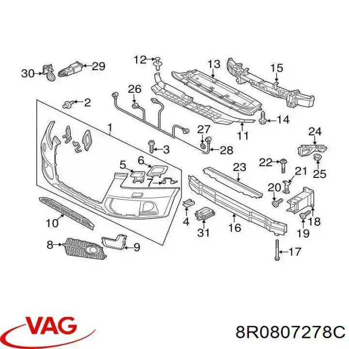 Comprar 8R0807278C VAG Soporte de parachoques delantero derecho