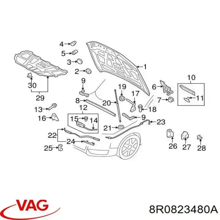 Gancho soporte del capó VAG 8R0823480A precio, desde 26,83 EUR
