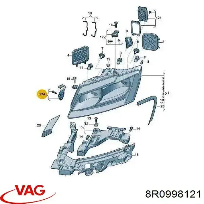 Soporte de fijación del faro delantero izquierdo VAG 8R0998121 precio, desde 45,94 EUR