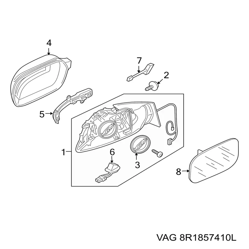 8R1857410L VAG espejo retrovisor derecho