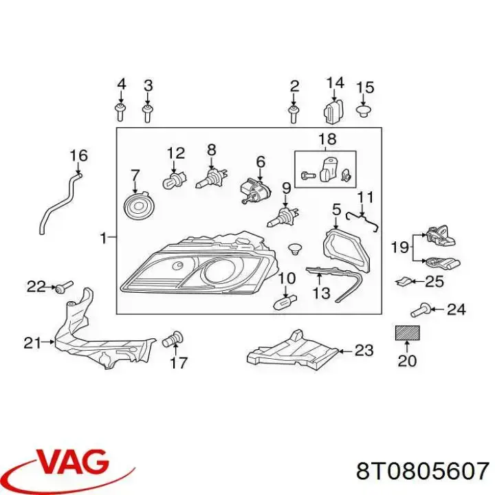 Comprar 8T0805607 VAG Soporte de fijación del faro delantero izquierdo