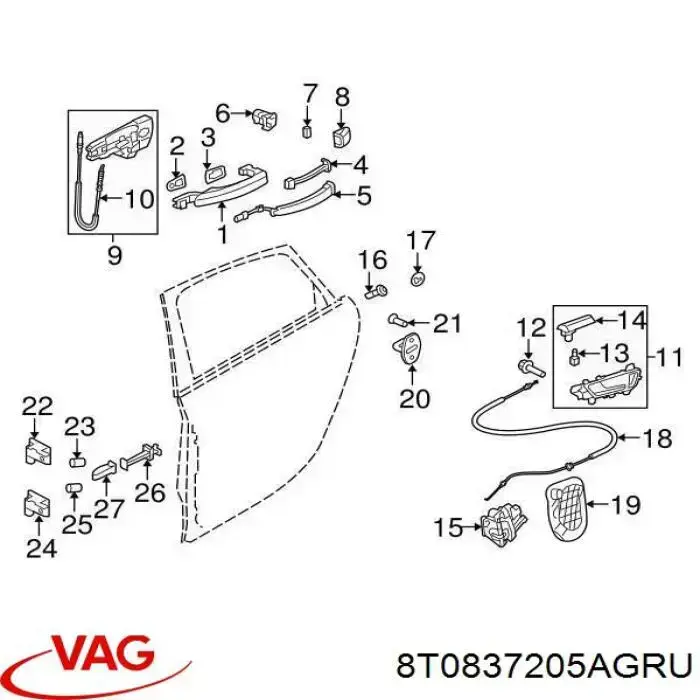 Manija exterior de puerta trasera VAG 8T0837205AGRU precio, desde 39,20 EUR