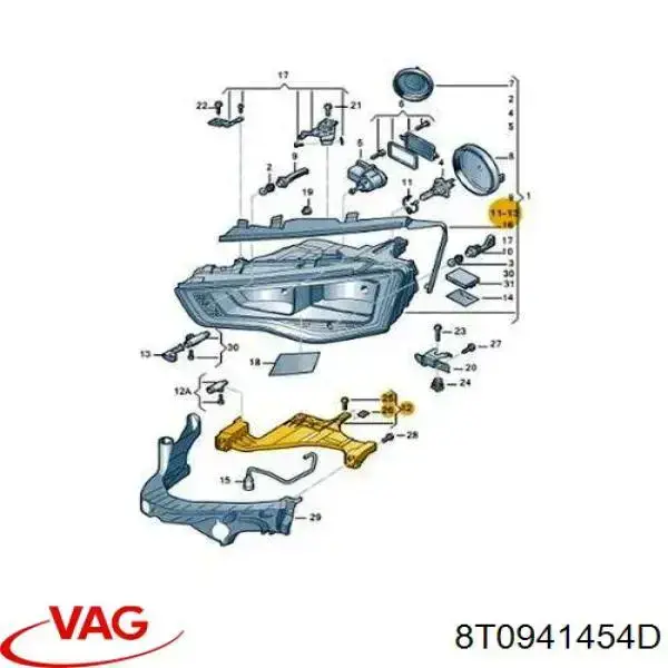 Soporte de fijación del faro delantero derecho 8T0941454D VAG