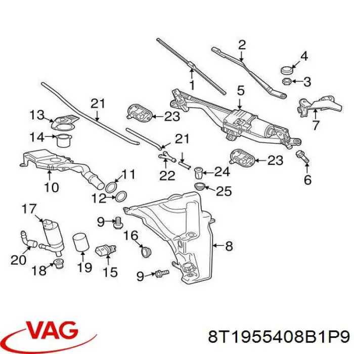 8T1955408A1P9 VAG Brazo del limpiaparabrisas lavado de parabrisas