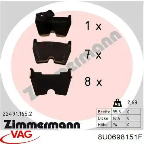 Comprar 8U0698151F VAG Pastillas delanteras de freno