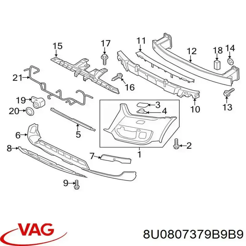 Listón embellecedor/protector, parachoque delantero izquierdo Audi Q3 (8UB, 8UG)