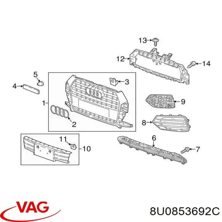 Soporte de parrilla del radiador VAG 8U0853692C precio, desde 60,50 EUR