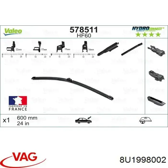 Limpiaparabrisas delanteras 8U1998002 VAG