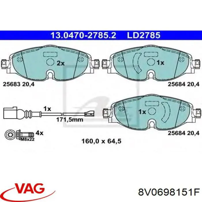 Comprar 8V0698151F VAG Pastillas delanteras de freno