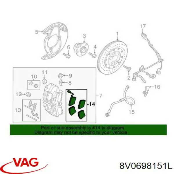 Pastillas freno delanteras VAG 8V0698151L precio, desde 68,43 EUR