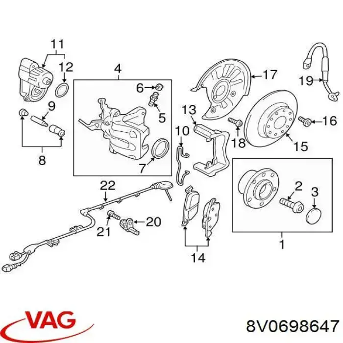Juego de reparación, pinza de freno delantero 7D0698647 VAG