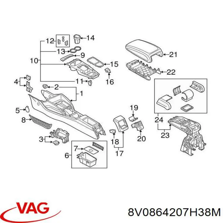 Apoyabrazos de consola central para Audi A3 (8VS)