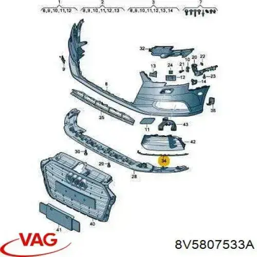 Moldura de parachoques delantera izquierda VAG 8V5807533A precio, desde 40,63 EUR