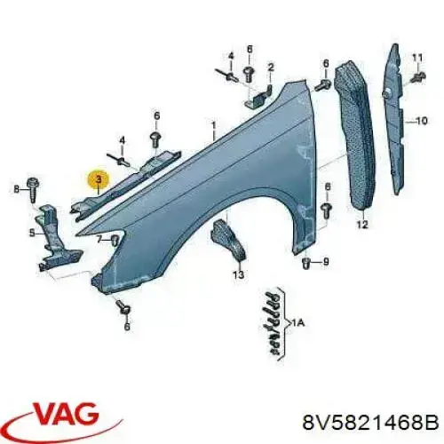 Soporte superior del guardabarros delantero derecho VAG 8V5821468A precio, desde 26,36 EUR