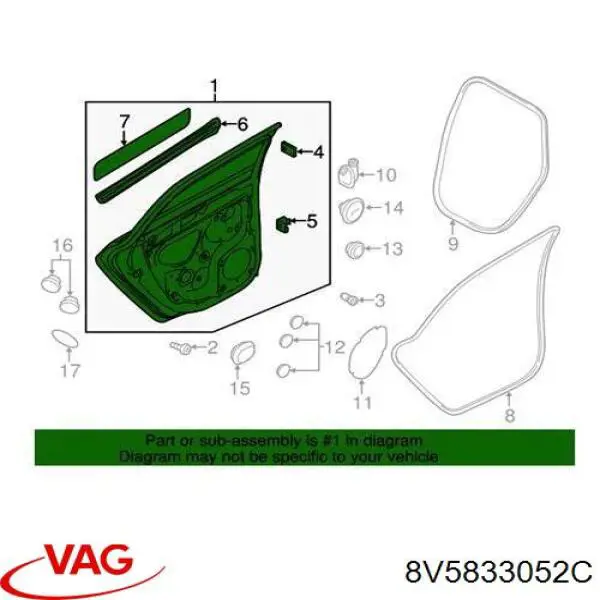 Puerta trasera derecha VAG 8V5833052C precio, desde 618,55 EUR