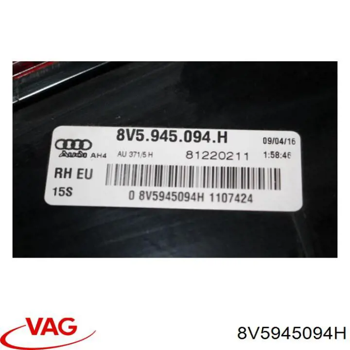 Piloto trasero interior derecho 8V5945094H VAG