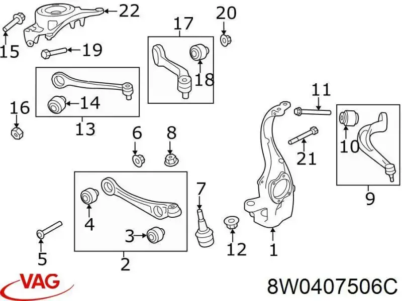 Brazo superior derecho de la suspensión delantera VAG 8W0407506C precio, desde 41,03 EUR