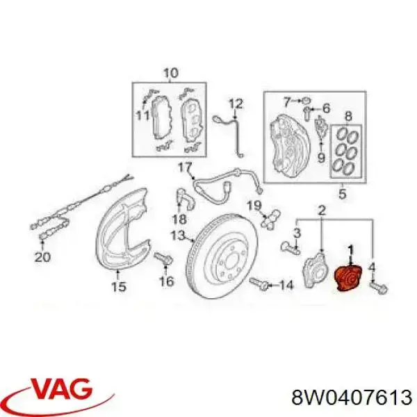 Cubo de rueda delantero 8W0407613 VAG