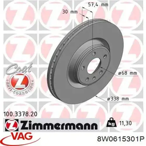 Comprar 8W0615301P VAG Freno de disco delantero