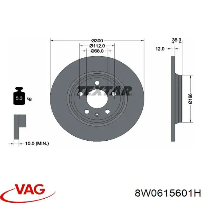 Disco de freno trasero 8W0615601H VAG
