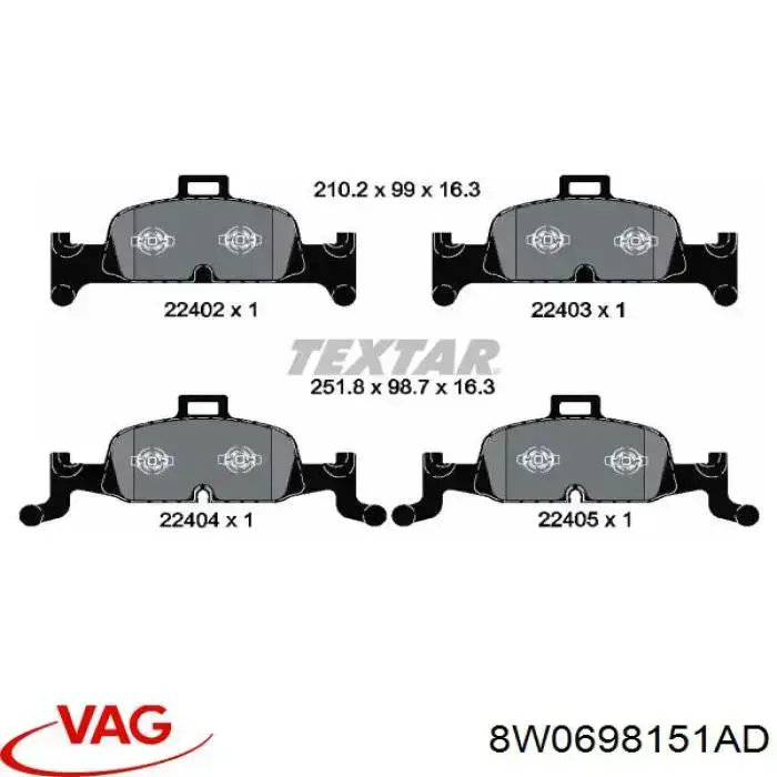 Comprar 8W0698151AD VAG Pastillas delanteras de freno