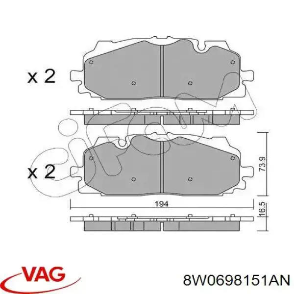 8W0698151AN VAG pastillas de freno delanteras