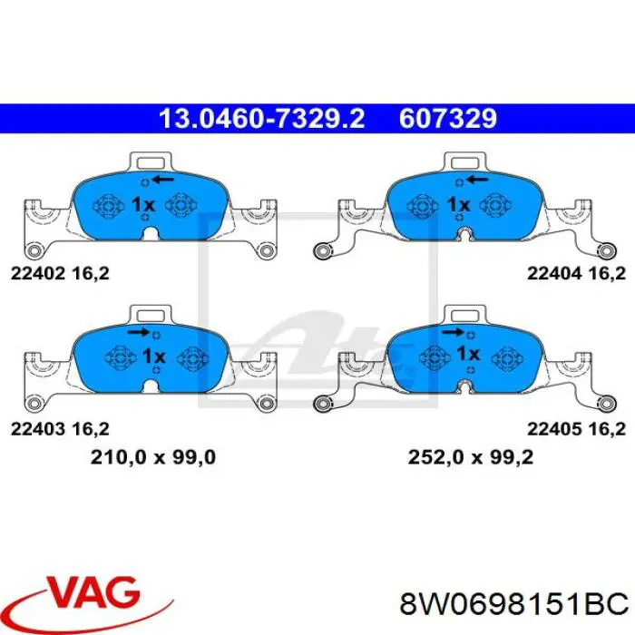 8W0698151BC VAG pastillas de freno delanteras