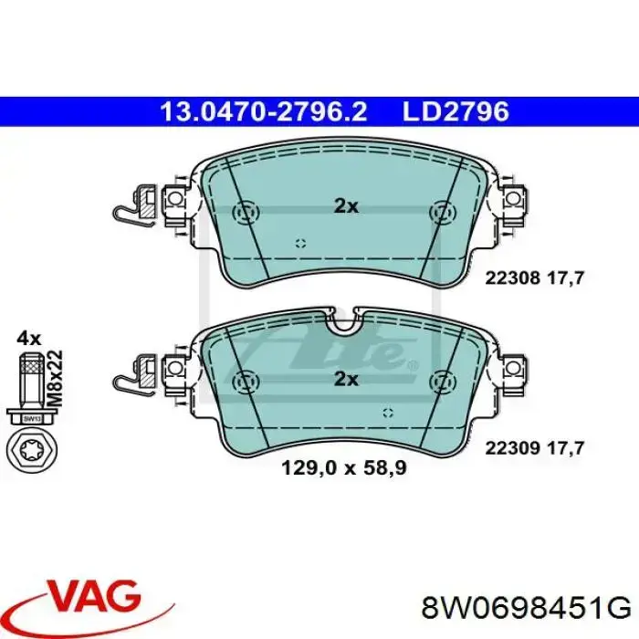 Pastillas traseras de freno VAG 8W0698451G precio, desde 30,97 EUR