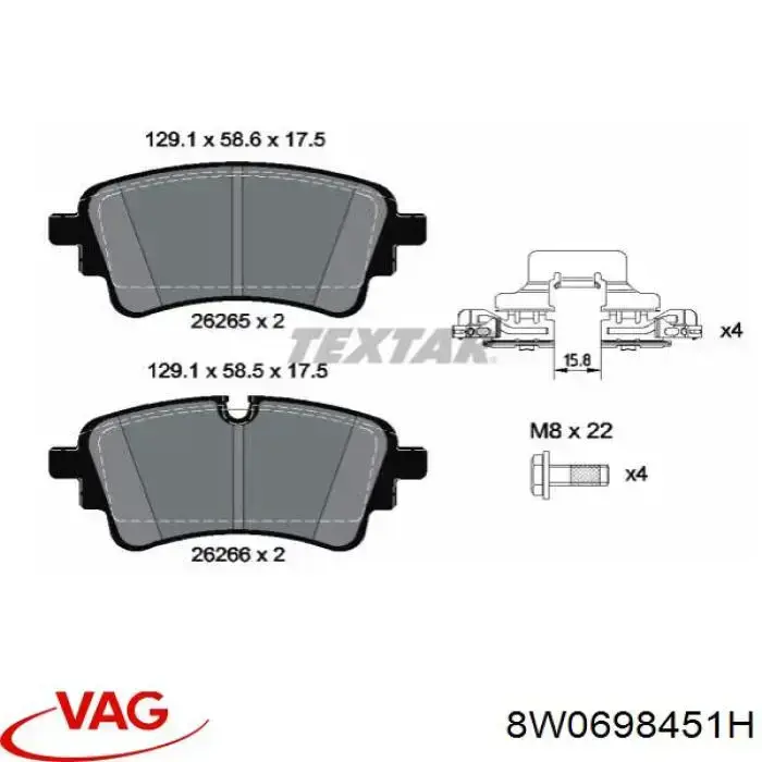 Pastillas de freno traseras 8W0698451H VAG