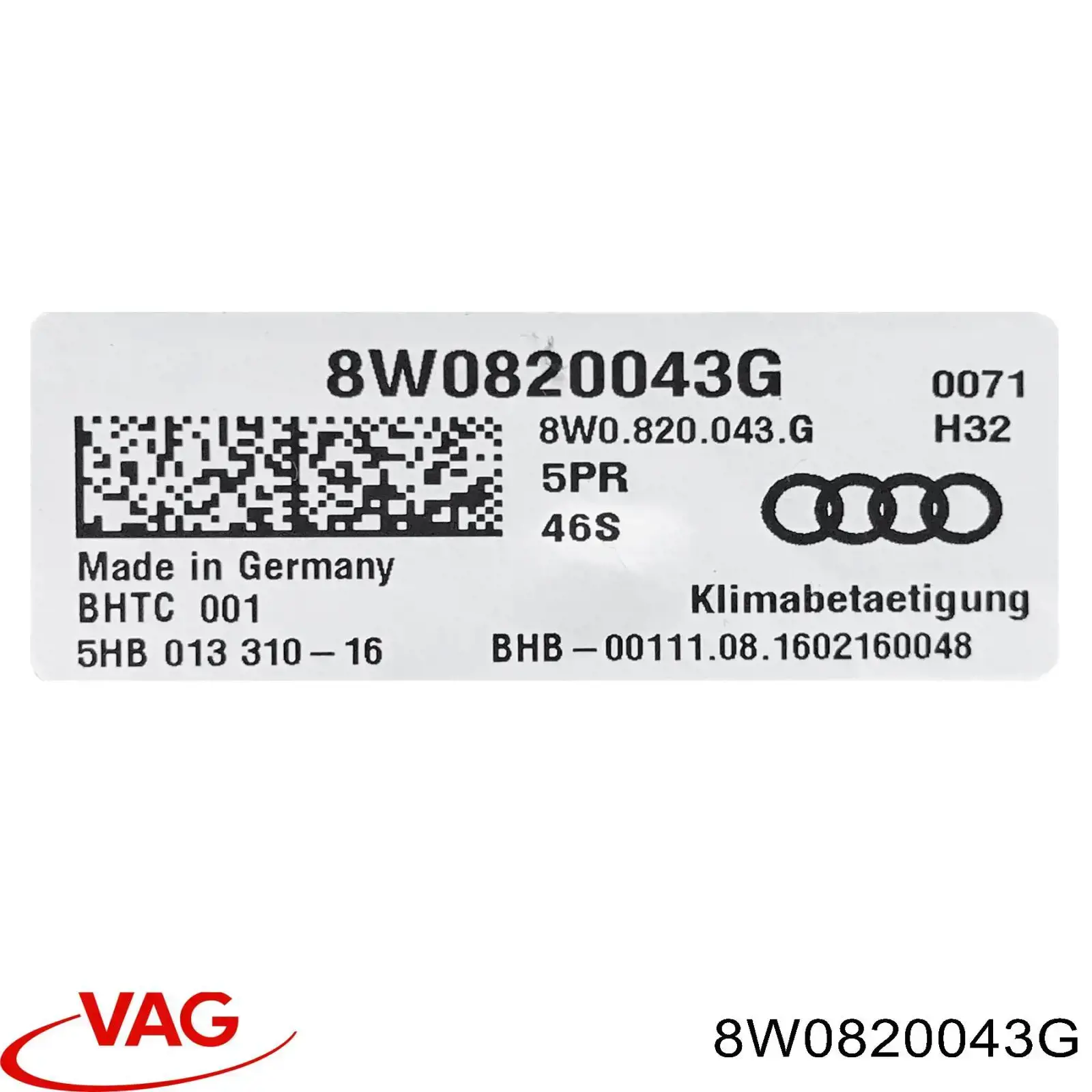 Unidad de control aire acondicionado 8W0820043G5PR VAG