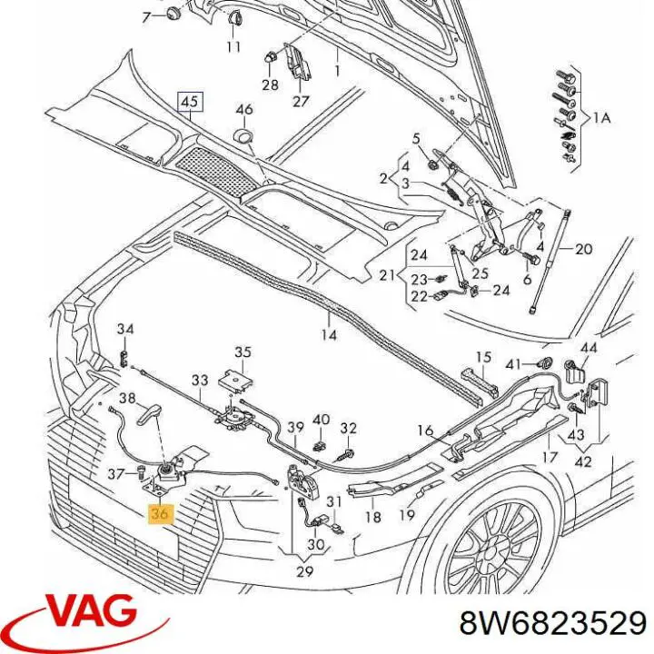 Cable de apertura de capó del motor VAG 8W6823529 precio, desde 25,95 EUR