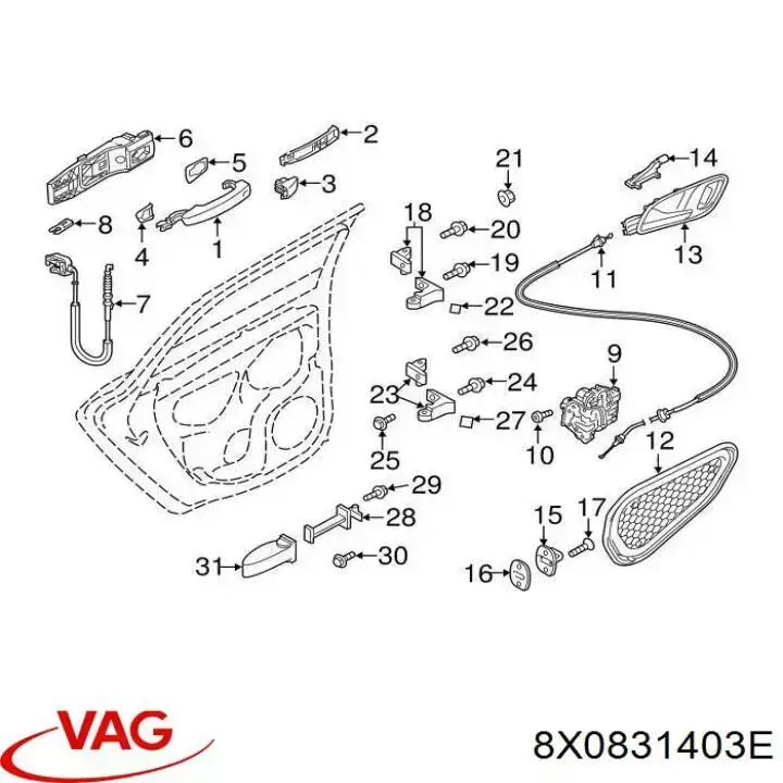 Bisagra de puerta de batientes trasera izquierda superior VAG 8X0831403E