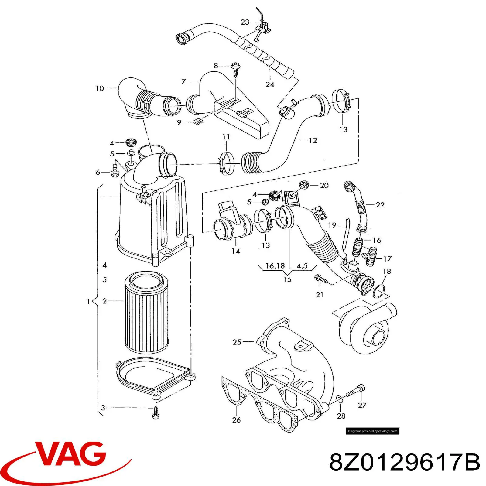 Entrada del filtro de aire VAG 8Z0129617B precio, desde 46,46 EUR